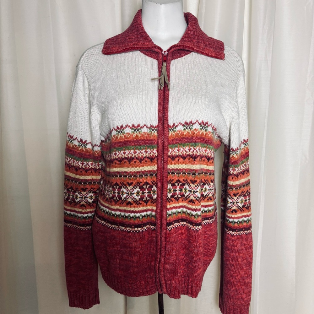 Tiara International Vintage Fair Isle Y2K Zip Cardigan Sweater